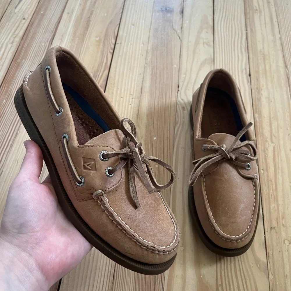Sperry Top-Sider Authentic Original Tan Leather Boat Shoe Mens 5M 0197640 preppy